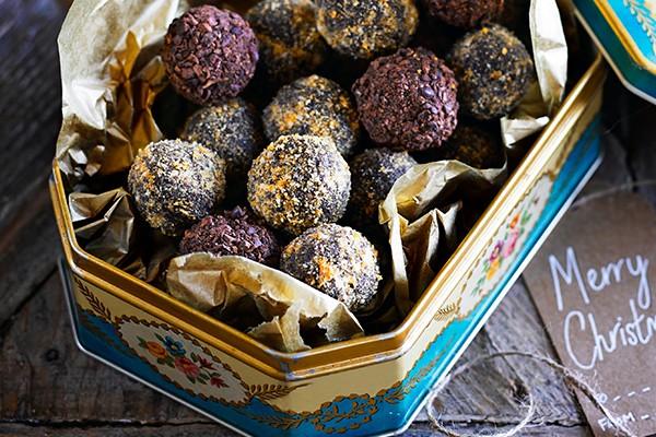 Chestnut Christmas Truffles Recipein a turquoise tin