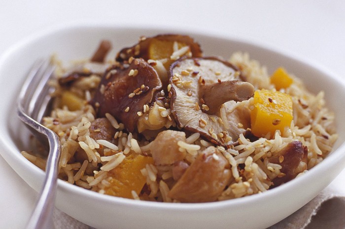 Japanese mushroom, chestnut and pumpkin pilaf