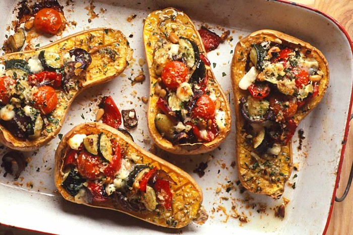 Roasted butternut squash with goat’s cheese