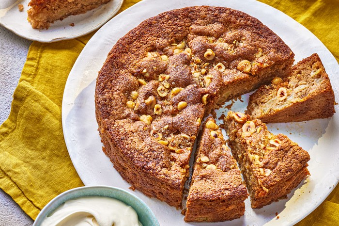 Dorset apple cake with slices cut