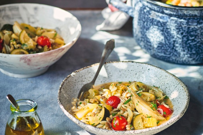 GREEN LENTIL VEGETABLE AND ORZO STEW