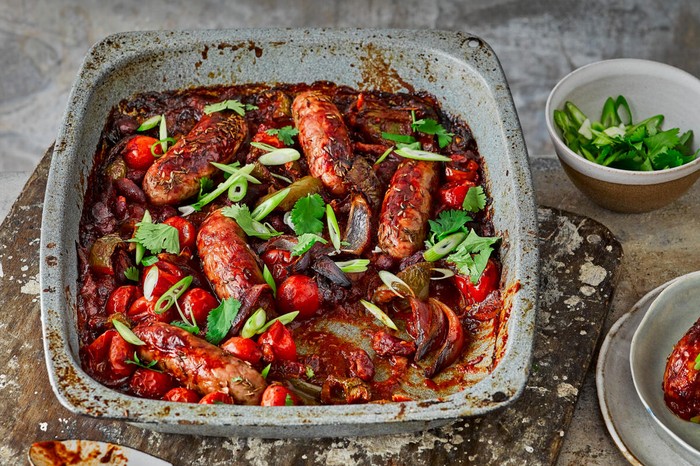 Sausage chilli tray bake