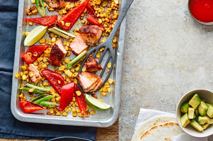 Salmon and sweetcorn fajitas