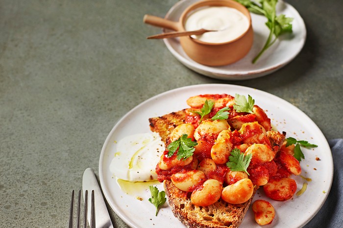 Healthy beans on toast on a plate