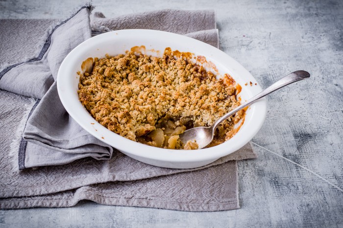 Vegan Crumble in a bowl with a spoon